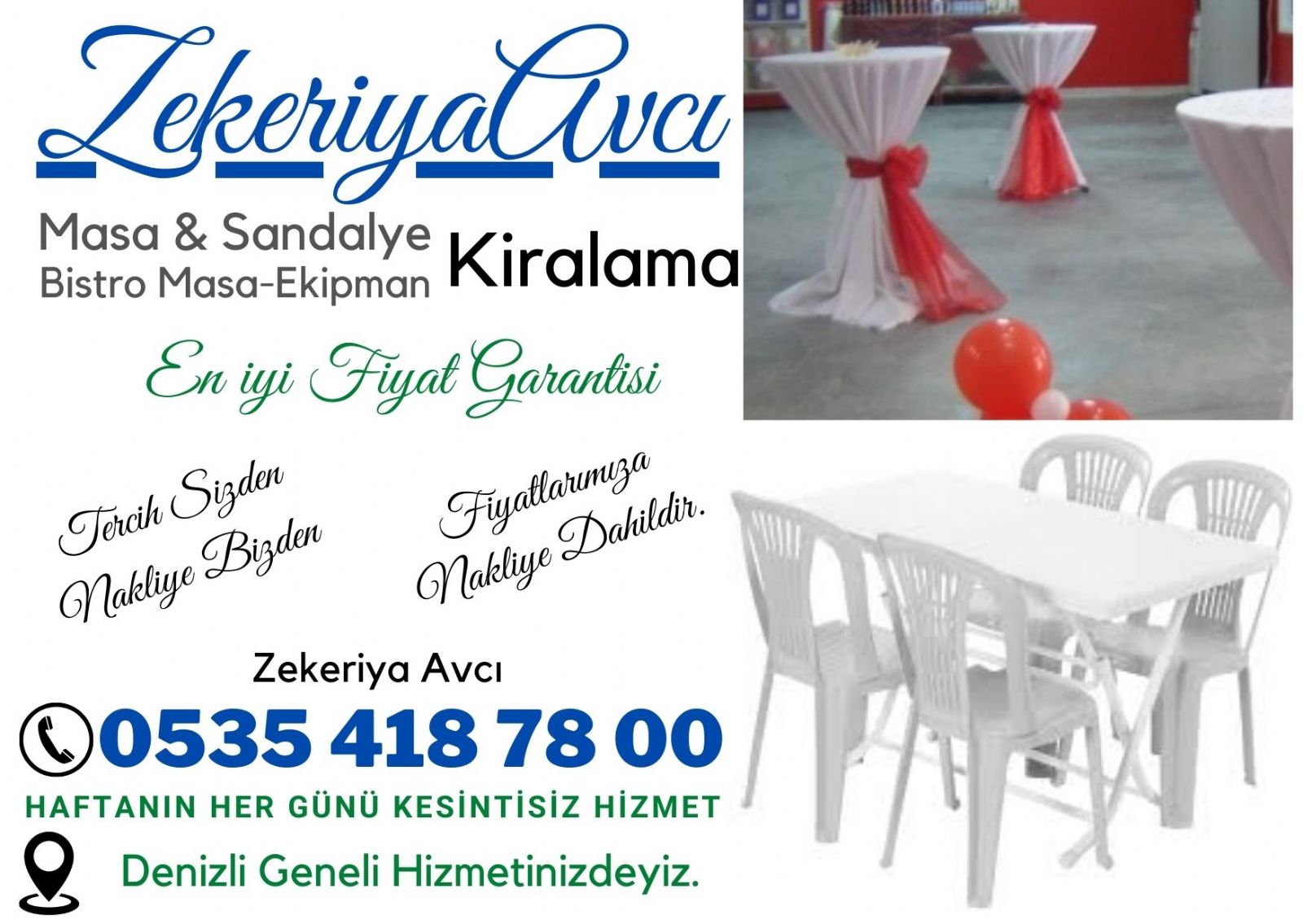 Denizli Pamukkale Düğün Nisan Organizayon için masa sandalye Ekipman Kiralama